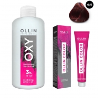 Фото Ollin Professional Ollin Color - Набор (Перманентная крем-краска для волос, оттенок 6/6 темно-русый красный, 100 мл + Окисляющая эмульсия Oxy 3%, 150 мл)