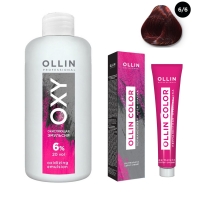 Ollin Professional Ollin Color - Набор (Перманентная крем-краска для волос, оттенок 6/6 темно-русый красный, 100 мл + Окисляющая эмульсия Oxy 6%, 150 мл) ollin professional перманентная крем краска color 7 4 русый медный 100 мл