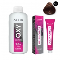 Фото Ollin Professional - Набор "Перманентная крем-краска для волос Ollin Color оттенок 6/7 темно-русый коричневый 100 мл + Окисляющая эмульсия Oxy 1,5% 150 мл"