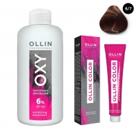 Фото Ollin Professional - Набор "Перманентная крем-краска для волос Ollin Color оттенок 6/7 темно-русый коричневый 100 мл + Окисляющая эмульсия Oxy 6% 150 мл"