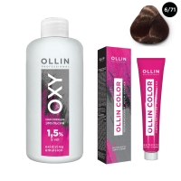 Ollin Professional Ollin Color - Набор (Перманентная крем-краска для волос, оттенок 6/71 темно-русый коричнево-пепельный, 100 мл + Окисляющая эмульсия Oxy 1,5%, 150 мл) бизорюк масло массажное для тела и волос гинкго билоба и жожоба 60