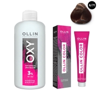 Ollin Professional Ollin Color - Набор (Перманентная крем-краска для волос, оттенок 6/71 темно-русый коричнево-пепельный, 100 мл + Окисляющая эмульсия Oxy 3%, 150 мл)