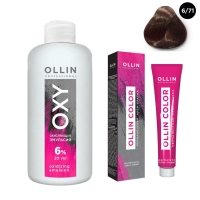 Ollin Professional Ollin Color - Набор (Перманентная крем-краска для волос, оттенок 6/71 темно-русый коричнево-пепельный, 100 мл + Окисляющая эмульсия Oxy 6%, 150 мл)