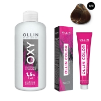 Ollin Professional Ollin Color - Набор (Перманентная крем-краска для волос, оттенок 7/0 русый, 100 мл + Окисляющая эмульсия Oxy 1,5%, 150 мл) бизорюк масло массажное для тела и волос гинкго билоба и жожоба 60