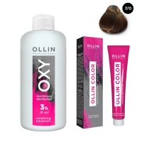 Ollin Professional Ollin Color - Набор (Перманентная крем-краска для волос, оттенок 7/0 русый, 100 мл + Окисляющая эмульсия Oxy 3%, 150 мл) ollin performance oxidizing emulsion oxy 6% 20 vol окисляющая эмульсия 90 мл