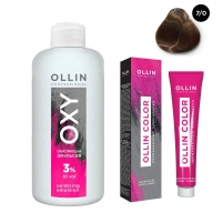 Фото Ollin Professional Ollin Color - Набор (Перманентная крем-краска для волос, оттенок 7/0 русый, 100 мл + Окисляющая эмульсия Oxy 3%, 150 мл)