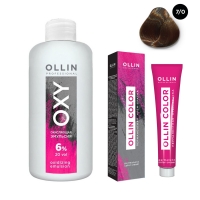 Ollin Professional Ollin Color - Набор (Перманентная крем-краска для волос, оттенок 7/0 русый, 100 мл + Окисляющая эмульсия Oxy 6%, 150 мл) перманентная крем краска ollin color 720626 7 6 русый красный 60 мл базовая коллекция оттенков
