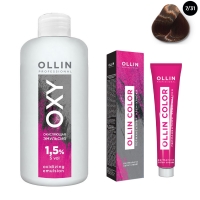 Ollin Professional Ollin Color - Набор (Перманентная крем-краска для волос, оттенок 7/31 русый золотисто-пепельный, 100 мл + Окисляющая эмульсия Oxy 1,5%, 150 мл) directalab анти возрастной коллагеновый крем – эмульсия 50