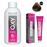Ollin Professional Ollin Color - Набор (Перманентная крем-краска для волос, оттенок 8/00 светло-русый глубокий, 100 мл + Окисляющая эмульсия Oxy 3%, 150 мл)