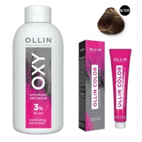 Фото Ollin Professional Ollin Color - Набор (Перманентная крем-краска для волос, оттенок 8/00 светло-русый глубокий, 100 мл + Окисляющая эмульсия Oxy 3%, 150 мл)
