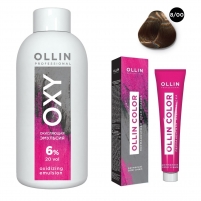 Фото Ollin Professional Ollin Color - Набор (Перманентная крем-краска для волос, оттенок 8/00 светло-русый глубокий, 100 мл + Окисляющая эмульсия Oxy 6%, 150 мл)