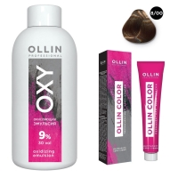 Ollin Professional Ollin Color - Набор (Перманентная крем-краска для волос, оттенок 8/00 светло-русый глубокий, 100 мл + Окисляющая эмульсия Oxy 9%, 150 мл)