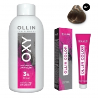 Фото Ollin Professional Ollin Color - Набор (Перманентная крем-краска для волос, оттенок 8/1 светло-русый пепельный, 100 мл + Окисляющая эмульсия Oxy 3%, 150 мл)