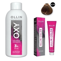 Ollin Professional Ollin Color - Набор (Перманентная крем-краска для волос, оттенок 8/73 светло-русый коричнево-золотистый, 100 мл + Окисляющая эмульсия Oxy 3%, 150 мл)