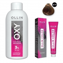 Фото Ollin Professional Ollin Color - Набор (Перманентная крем-краска для волос, оттенок 8/73 светло-русый коричнево-золотистый, 100 мл + Окисляющая эмульсия Oxy 3%, 150 мл)