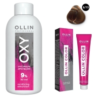 Ollin Professional Ollin Color - Набор (Перманентная крем-краска для волос, оттенок 8/73 светло-русый коричнево-золотистый, 100 мл + Окисляющая эмульсия Oxy 9%, 150 мл)