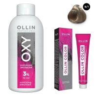 Ollin Professional Ollin Color - Набор (Перманентная крем-краска для волос, оттенок 9/1 блондин пепельный, 100 мл + Окисляющая эмульсия Oxy 3%, 150 мл) окисляющая крем эмульсия 1 5% 5vol oxidizing emulsion cream ollin silk touch 729070 90 мл