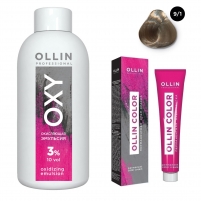 Фото Ollin Professional Ollin Color - Набор (Перманентная крем-краска для волос, оттенок 9/1 блондин пепельный, 100 мл + Окисляющая эмульсия Oxy 3%, 150 мл)