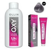 Фото Ollin Professional Ollin Color - Набор (Перманентная крем-краска для волос, оттенок 9/81 блондин жемчужно-пепельный, 100 мл + Окисляющая эмульсия Oxy 1,5%, 150 мл)