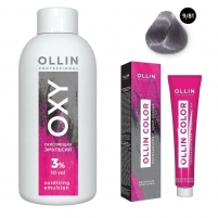Фото Ollin Professional Ollin Color - Набор (Перманентная крем-краска для волос, оттенок 9/81 блондин жемчужно-пепельный, 100 мл + Окисляющая эмульсия Oxy 3%, 150 мл)