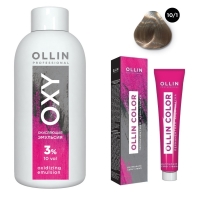 Ollin Professional Ollin Color - Набор (Перманентная крем-краска для волос, оттенок 10/1 светлый блондин пепельный, 100 мл + Окисляющая эмульсия Oxy 3%, 150 мл) краска для волос selective professional oligomineral перманентная 2 01 100 мл