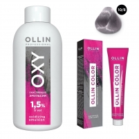 Фото Ollin Professional Ollin Color - Набор (Перманентная крем-краска для воло, оттенок 10/8 светлый блондин жемчужный, 100 мл + Окисляющая эмульсия Oxy 1,5%, 150 мл)