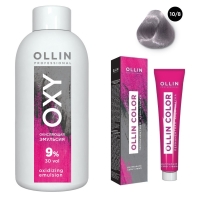 Ollin Professional Ollin Color - Набор (Перманентная крем-краска для воло, оттенок 10/8 светлый блондин жемчужный, 100 мл + Окисляющая эмульсия Oxy 9%, 150 мл)
