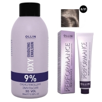 Ollin Professional Performance - Набор (Перманентная крем-краска для волос, оттенок 8/21 светло-русый фиолетово-пепельный, 60 мл + Окисляющая эмульсия Oxy 9%, 90 мл) рассея мягкое мыло чёрное для волос и тела для бани и душа 400