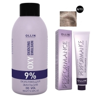 Ollin Professional Performance - Набор (Перманентная крем-краска для волос, оттенок 8/72 светло-русый коричнево-фиолетовый, 60 мл + Окисляющая эмульсия Oxy 9%, 90 мл) набор свечей в торт 6 штук фиолетовый металлик 15 см