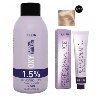 Фото Ollin Professional Performance - Набор (Перманентная крем-краска для волос, оттенок 9/00 блондин глубокий, 60 мл + Окисляющая эмульсия Oxy 1,5%, 90 мл)
