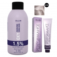 Фото Ollin Professional Performance - Набор (Перманентная крем-краска для волос, оттенок 9/26 блондин розовый, 60 мл + Окисляющая эмульсия Oxy 1,5%, 90 мл)