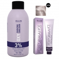 Фото Ollin Professional Performance - Набор (Перманентная крем-краска для волос, оттенок 9/26 блондин розовый, 60 мл + Окисляющая эмульсия Oxy 3%, 90 мл)