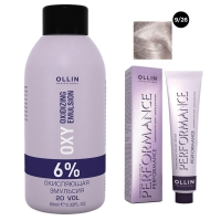 Ollin Professional Performance - Набор (Перманентная крем-краска для волос, оттенок 9/26 блондин розовый, 60 мл + Окисляющая эмульсия Oxy 6%, 90 мл) baco color collection крем краска с гидролизатами шелка b8 0sk 8 0sk светлый блондин 100 мл baco silkera