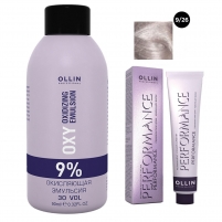 Фото Ollin Professional Performance - Набор (Перманентная крем-краска для волос, оттенок 9/26 блондин розовый, 60 мл + Окисляющая эмульсия Oxy 9%, 90 мл)
