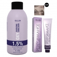 Фото Ollin Professional Performance - Набор (Перманентная крем-краска для волос, оттенок 9/31 блондин золотисто-пепельный, 60 мл + Окисляющая эмульсия Oxy 1,5%, 90 мл)