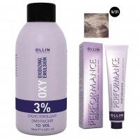 Фото Ollin Professional Performance - Набор (Перманентная крем-краска для волос, оттенок 9/31 блондин золотисто-пепельный, 60 мл + Окисляющая эмульсия Oxy 3%, 90 мл)