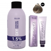 Фото Ollin Professional Performance - Набор (Перманентная крем-краска для волос, оттенок 10/1 светлый блондин пепельный, 60 мл + Окисляющая эмульсия Oxy 1,5%, 90 мл)