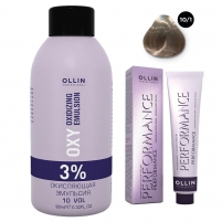 Фото Ollin Professional Performance - Набор (Перманентная крем-краска для волос, оттенок 10/1 светлый блондин пепельный, 60 мл + Окисляющая эмульсия Oxy 3%, 90 мл)