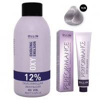 Фото Ollin Professional Performance - Набор (Перманентная крем-краска для волос, оттенок 11/8 специальный блондин жемчужный, 60 мл + Окисляющая эмульсия Oxy 12%, 90 мл)