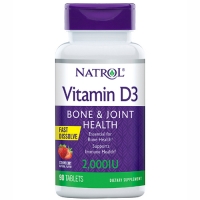 Natrol - Витамин D3 быстрорастворимый со вкусом клубники 2000, 90 таблеток витаниум аскорбиновая кислота витамин с со вкусом апельсина