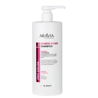 Aravia Professional - Шампунь с кератином для защиты структуры и цвета поврежденных и окрашенных волос Keratin Repair Shampoo, 1000 мл tahe шампунь с кератином для поврежденных и окрашенных волос botanic benefit shampoo 800