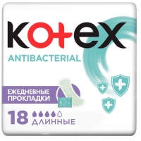 Kotex - Ежедневные гигиенические антибактериальные длинные прокладки, 18 шт прокладки ежедневные kotex антибактериальные экстратонкие 20 шт