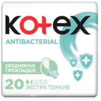 Kotex - Ежедневные гигиенические антибактериальные экстратонкие прокладки, 20 шт kotex прокладки ежедневные антибактериальные длинные 18 шт