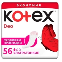 Kotex - Ежедневные гигиенические ароматизированные ультратонкие прокладки Deo, 56 шт прокладки secret day sense medium ультратонкие дышащие органические 12 шт