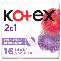 Kotex - Ежедневные гигиенические длинные прокладки 2 в 1, 16 шт discreet deo прокладки ежедневные водная лилия 60 шт