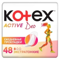 Kotex - Ежедневные гигиенические экстратонкие прокладки Active Deo, 48 шт kotex прокладки гигиенические ультра сетч найт 7