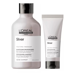 Фото L'Oreal Professionnel - Набор для нейтрализации желтизны седых волос Silver (шампунь 300 мл + кондиционер 200 мл)