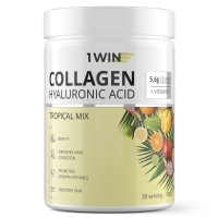 1Win - Комплекс Коллаген с гиалуроновой кислотой и витамином С тропический микс, 30 порций, 180 г
