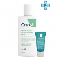 Фото CeraVe - Набор: Очищающий гель CeraVe для нормальной и жирной кожи, 88 мл + Микроотшелушивающий очищающий гель Effaclar, 15 мл
