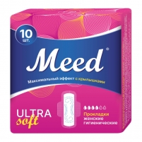 Фото Meed - Ультратонкие прокладки с крылышками для критических дней Ultra Soft в индивидуальной упаковке, 10 шт